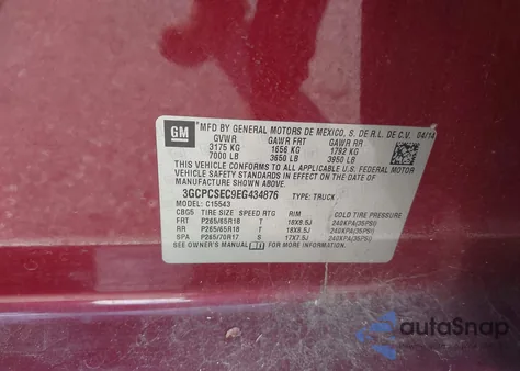 2014 Chevrolet Silverado 1500 1Lz z USA, uszkodzony, nr VIN 3GCPCSEC9EG434876